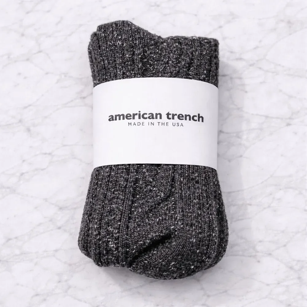 American Trench Premium Wool Silk Cable Knit Socks Charcoal Gray USA Women NWT